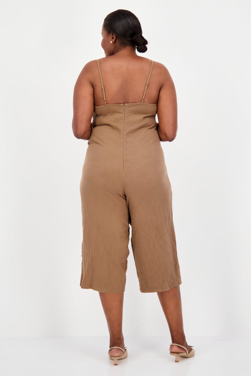 Style Not Size x Jenni Women Plus Size Plain Sleeveless Jumpsuit, Dark Tan  - Image 4