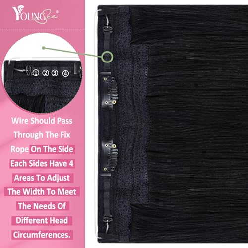 YoungSee Wire Hair Extensions Real Human Hair Jet Black Hair Extensions Wire Black Fish Line Human Hair Extension Long Straight Hair 20In 100G - Image 4