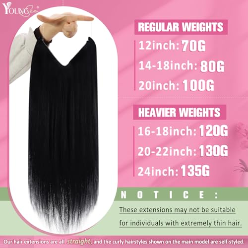 YoungSee Wire Hair Extensions Real Human Hair Jet Black Hair Extensions Wire Black Fish Line Human Hair Extension Long Straight Hair 20In 100G - Image 2