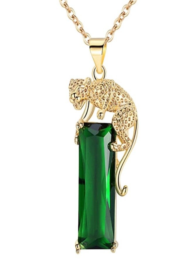 قلادة ماستايل® بنقشة جلد النمر مرصعة بحجر الزركون اللامع خفيف الوزن للنساء | أخضر - Image 1