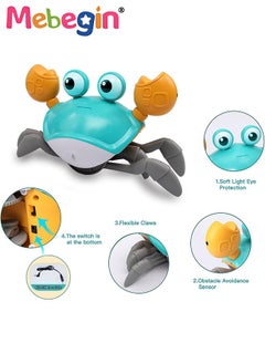 MEBEGIN Green Crawling Crab Baby Toddler Toys with Music and LED Light Up with Automatically Avoid Obstacles,Infant Sensory Tummy time Toys Learning to Crawl Walking Toddler Gifts  - Image 3