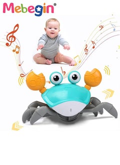 MEBEGIN Green Crawling Crab Baby Toddler Toys with Music and LED Light Up with Automatically Avoid Obstacles,Infant Sensory Tummy time Toys Learning to Crawl Walking Toddler Gifts  - Image 1
