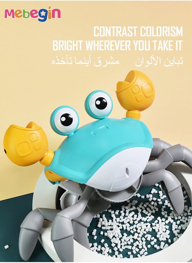 ميبيجين - ألعاب الأطفال الصغار على شكل سرطان الزحف الأخضر مع الموسيقى وإضاءة LED مع تجنب العوائق تلقائيًا، ألعاب وقت البطن الحسية للرضع تعلم الزحف والمشي هدايا للأطفال الصغار - Image 1