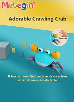 MEBEGIN Green Crawling Crab Baby Toddler Toys with Music and LED Light Up with Automatically Avoid Obstacles,Infant Sensory Tummy time Toys Learning to Crawl Walking Toddler Gifts  - Image 2