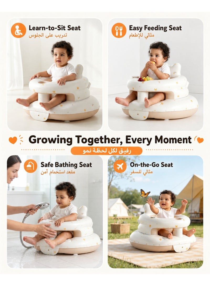 Inflatable Baby Sitting Chair, Anti-Rollover Baby Support Seat with Suction Base, Ergonomic Spine Protection Baby Sofa, Portable Learning Sitting, Feeding and Bath Chair, Safe PVC Floor Seat - Image 2