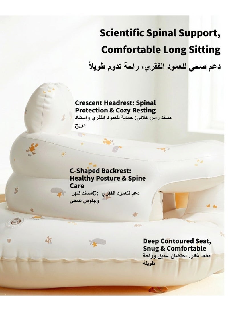 Inflatable Baby Sitting Chair, Anti-Rollover Baby Support Seat with Suction Base, Ergonomic Spine Protection Baby Sofa, Portable Learning Sitting, Feeding and Bath Chair, Safe PVC Floor Seat - Image 5