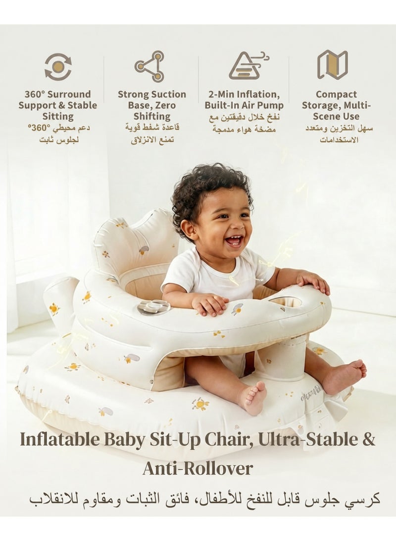 Inflatable Baby Sitting Chair, Anti-Rollover Baby Support Seat with Suction Base, Ergonomic Spine Protection Baby Sofa, Portable Learning Sitting, Feeding and Bath Chair, Safe PVC Floor Seat - Image 1