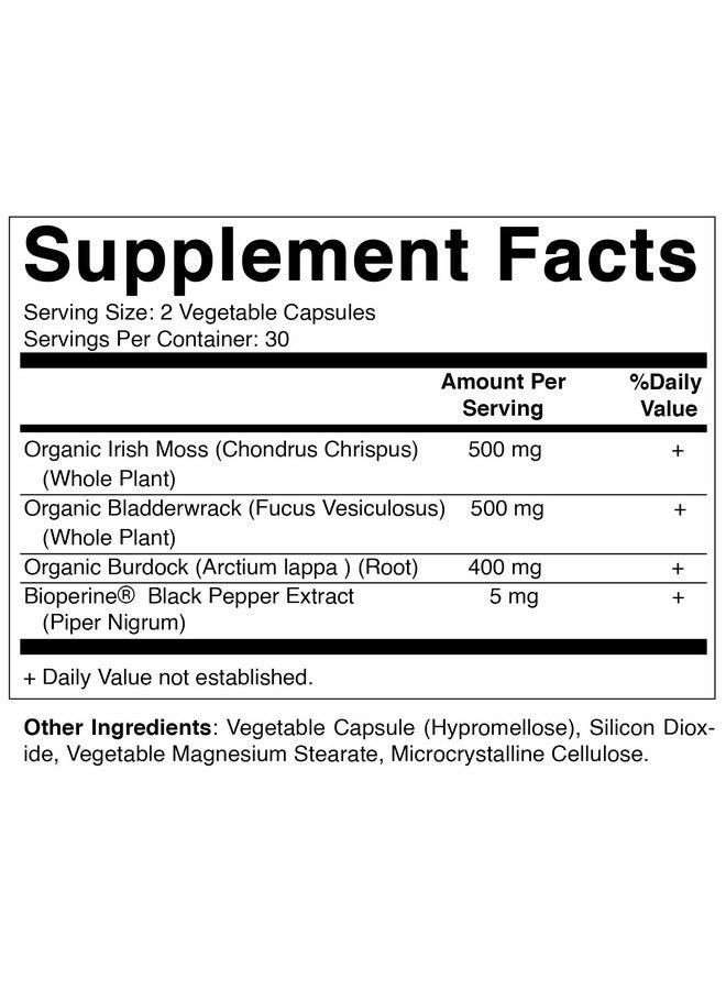 Vitamatic Irish Sea Moss - 120 Vegetarian Capsules Made with Bladderwrack & Burdock Root - Seamoss Supplement for Thyroid, Energy & Immune Support - Image 2