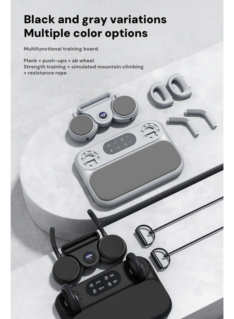 لوح تدريب متعدد الوظائف مع مقابض تمارين الضغط وعجلة البطن وأحزمة مقاومة – معدات تمارين منزلية لكامل الجسم – أسود ورمادي - Image 3