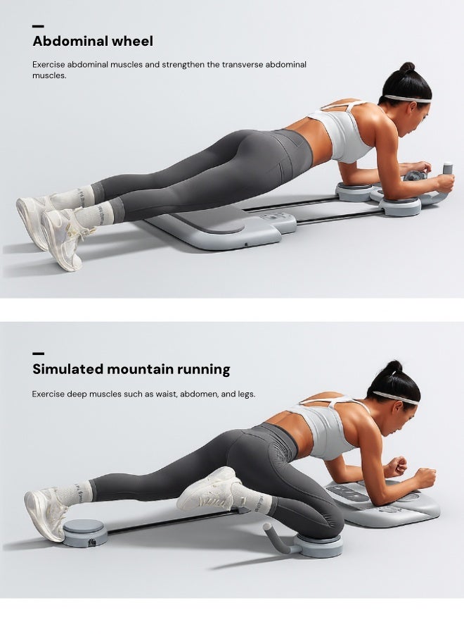 لوح تدريب متعدد الوظائف مع مقابض تمارين الضغط وعجلة البطن وأحزمة مقاومة – معدات تمارين منزلية لكامل الجسم – أسود ورمادي - Image 2