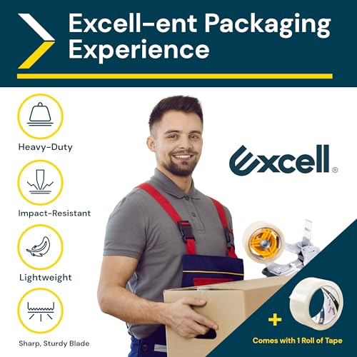 Excell Anti-Backflow Metal Packaging Tape Dispenser (2" Wide) with 2 Roll Tapes: Ideal for Packaging, Transportation, Moving, and Box Sealing. Includes Tape Gun and Two Tapes - Image 2