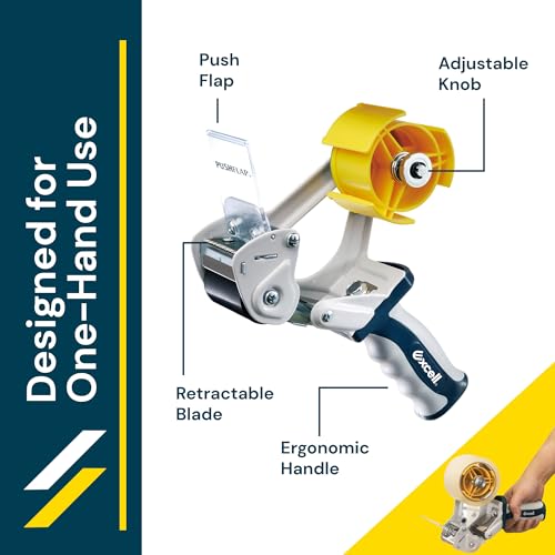 Excell Anti-Backflow Metal Packaging Tape Dispenser (2" Wide) with 2 Roll Tapes: Ideal for Packaging, Transportation, Moving, and Box Sealing. Includes Tape Gun and Two Tapes - Image 3
