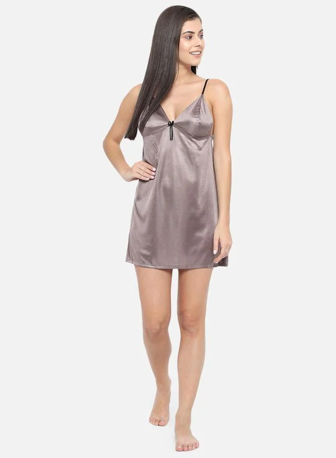 Take Two Solid V Neck Strappy Satin Babydoll By Klamotten