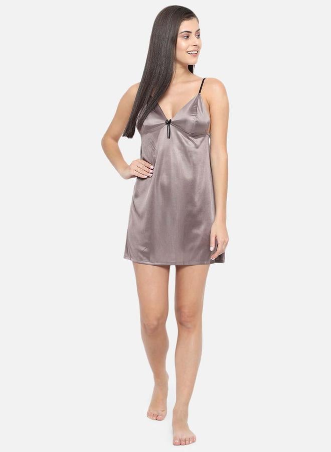 Take Two Solid V Neck Strappy Satin Babydoll By KLAMOTTEN - Image 2