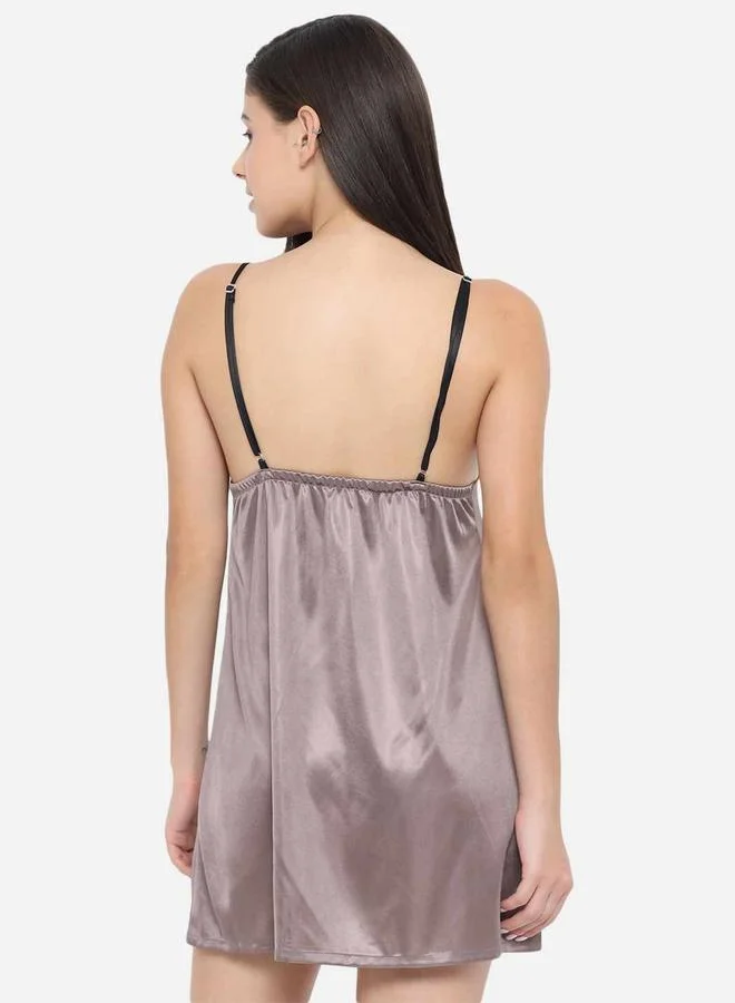 Take Two Solid V Neck Strappy Satin Babydoll By Klamotten