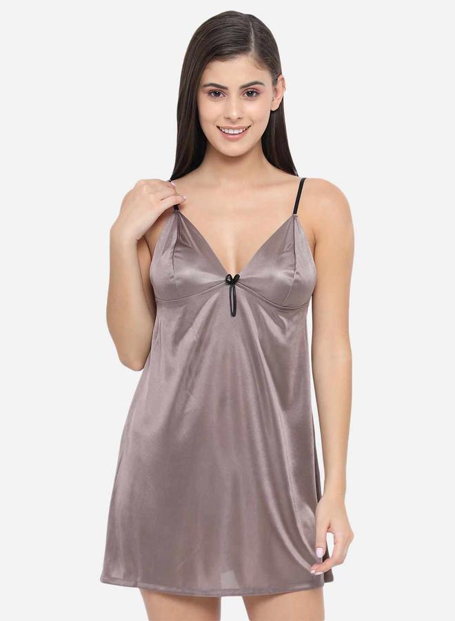 Take Two Solid V Neck Strappy Satin Babydoll By KLAMOTTEN - Image 3