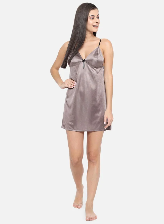 Take Two Solid V Neck Strappy Satin Babydoll By KLAMOTTEN