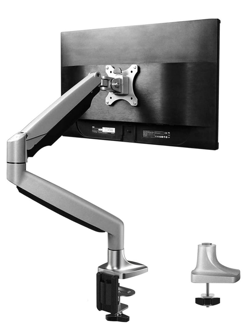 Premium Aluminum Single Arm Monitor Stand with Clamp & Grommet Mounting Base - Image 1