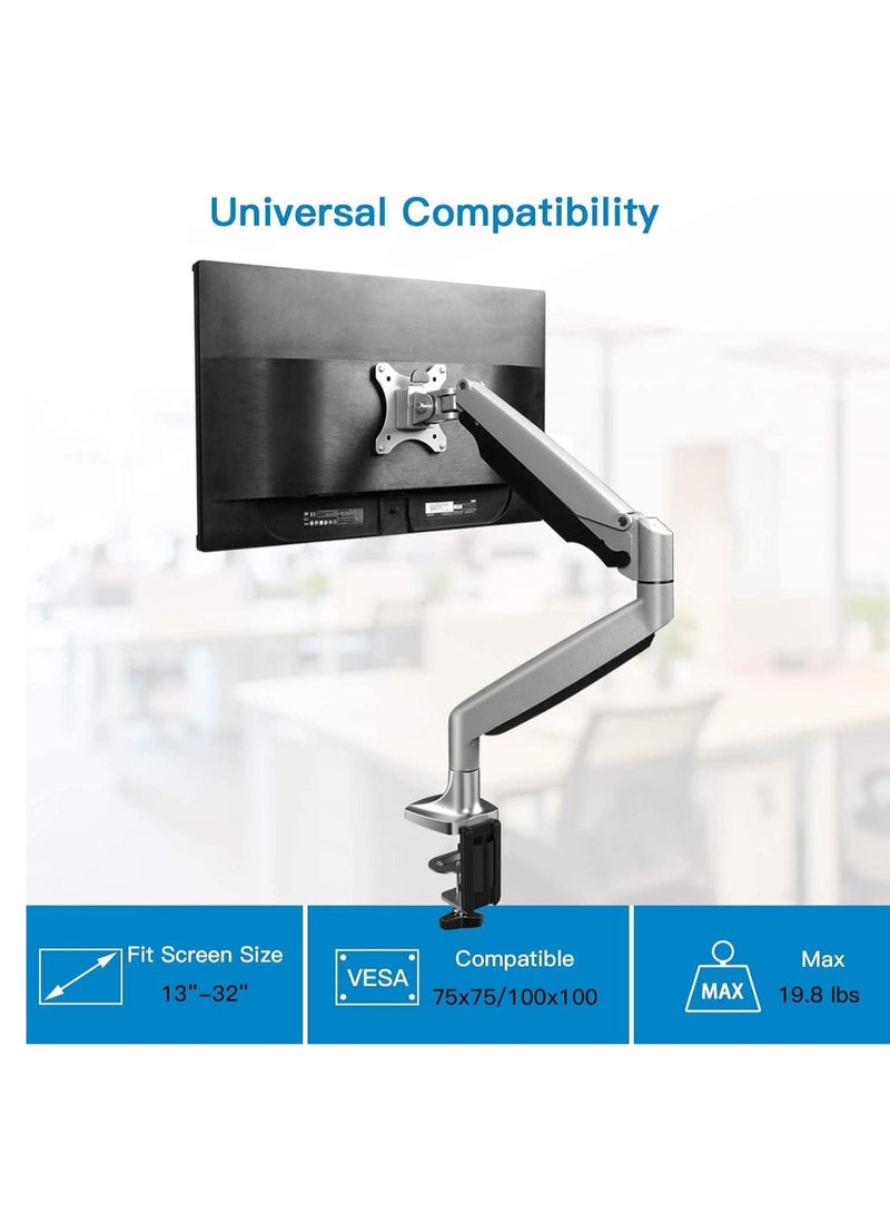 Premium Aluminum Single Arm Monitor Stand with Clamp & Grommet Mounting Base - Image 3