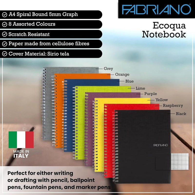 FABRIANO Ecoqua A4 Sprial Bound Graph 10MM Notebook Purple - Image 4