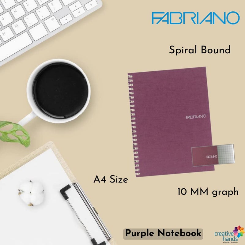 FABRIANO Ecoqua A4 Sprial Bound Graph 10MM Notebook Purple - Image 1