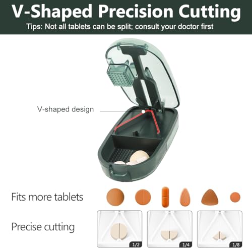 HANNEA® Pill Cutter Splitter for Small and Tiny Pills, Pill Splitter with Safety Blade Guard, V-Shaped Design for Vitamins, Tablets, Accurate and Easy Cutting, Green - Image 4