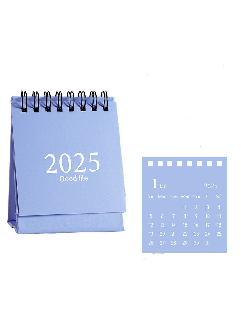 General - Mini Desk Calendar 2025, Small Desktop Calendar Mini Daily Schedule Thick Paper Twin-Wire Binding with Stickers for Home Office School (Mini Blue)) - Image 1