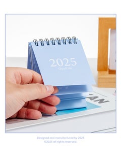 General Mini Desk Calendar 2025, Small Desktop Calendar Mini Daily Schedule Thick Paper Twin-Wire Binding with Stickers for Home Office School (Mini Blue))  - Image 3