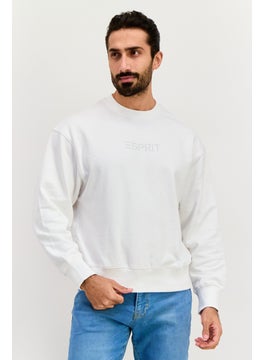 Men Crew Neck Long Sleeve Brand Logo Sweatshirt, White