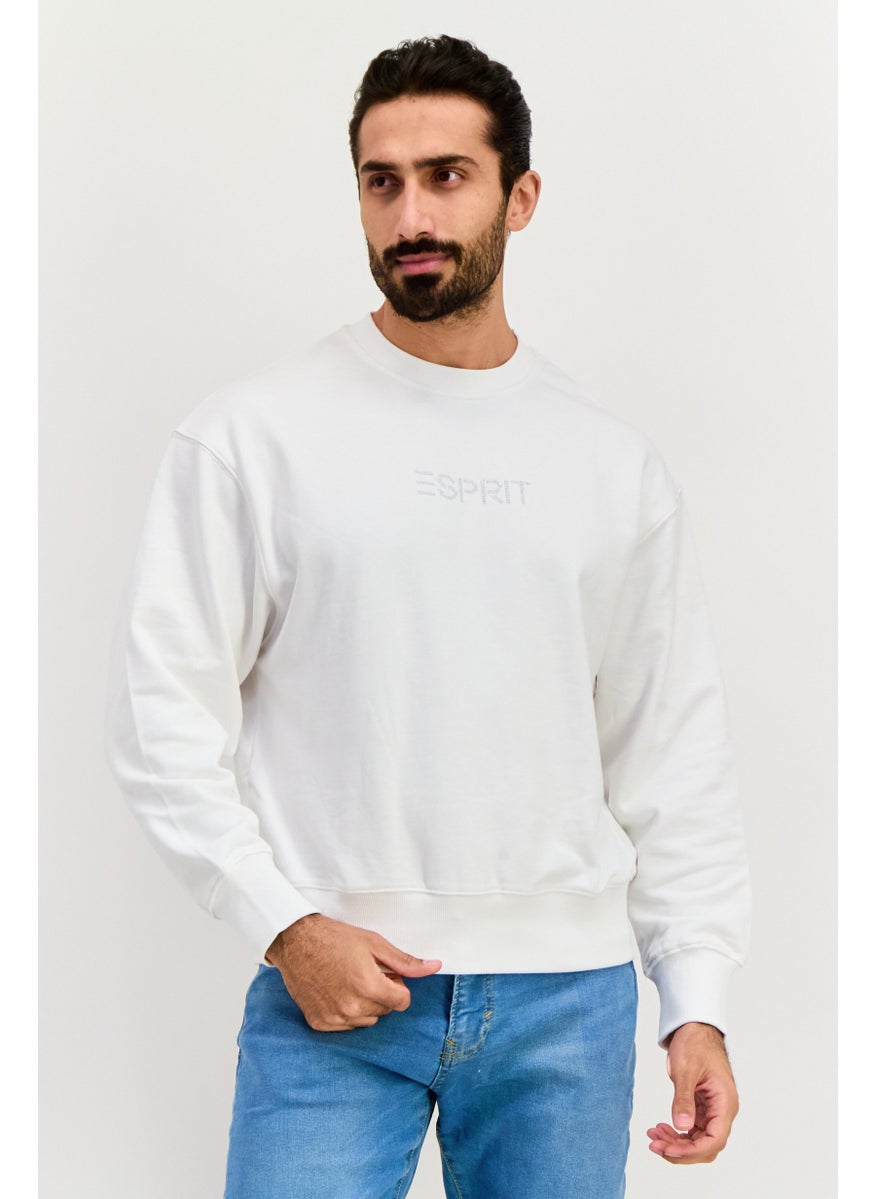 ESPRIT - Men Crew Neck Long Sleeve Brand Logo Sweatshirt, White - Image 1
