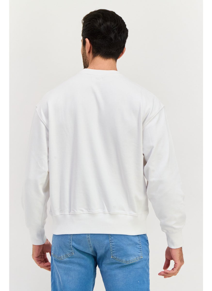 ESPRIT - Men Crew Neck Long Sleeve Brand Logo Sweatshirt, White - Image 1