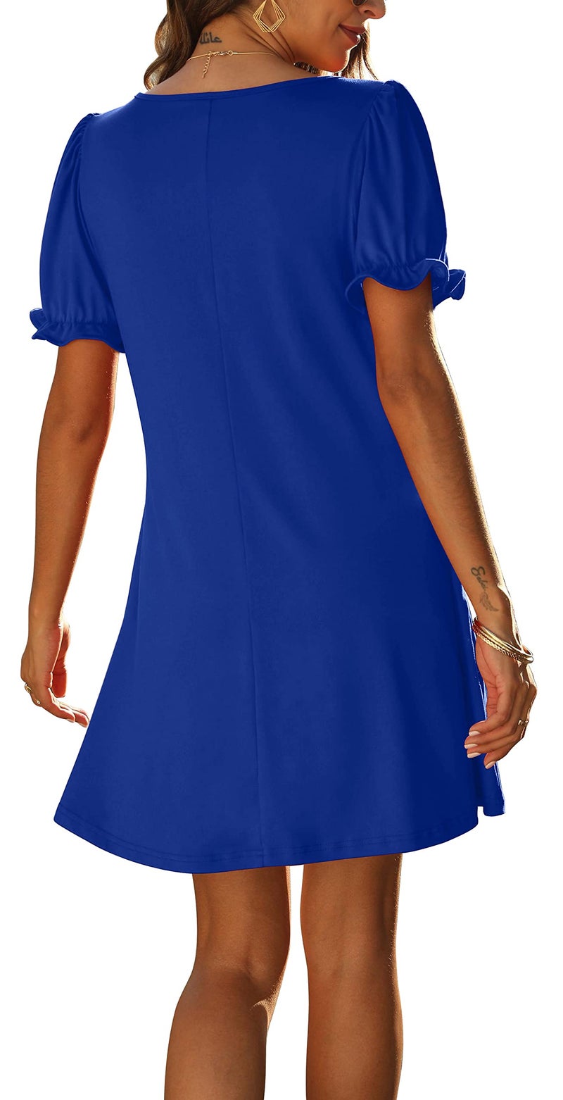 Aloodor Womens Dresses Short Sleeve Boho Beach Dress with Pockets Blue L - Image 4
