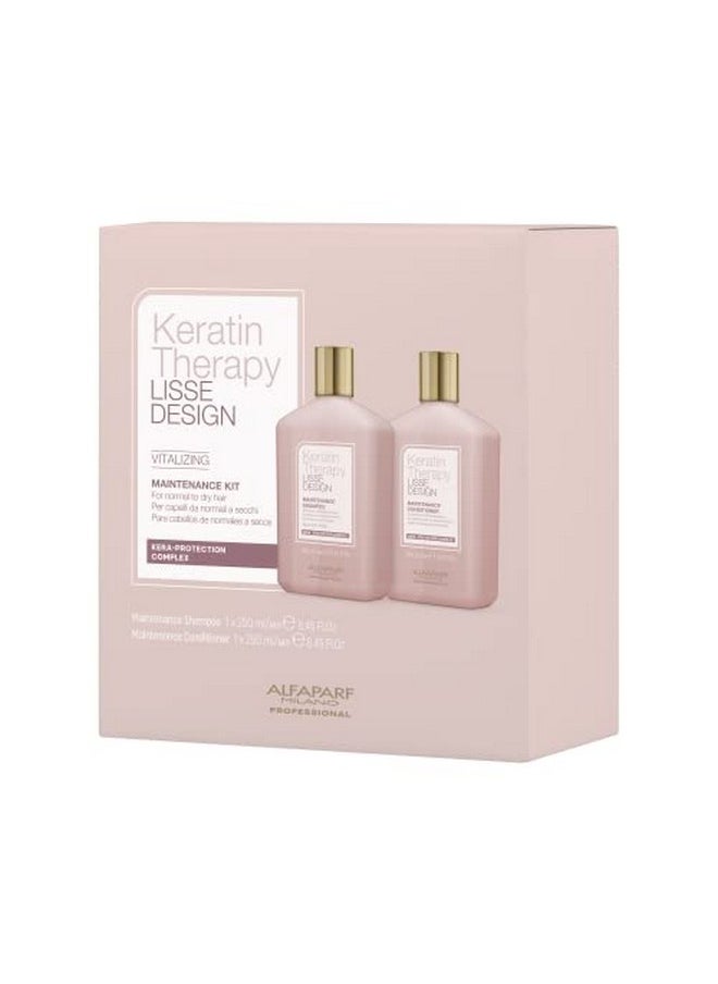 ALFAPARF MILANO Keratin Therapy Lisse Design Vitalizing Kit Sulfate Free Keratin Shampoo And Conditioner Maintains And Enhances Keratin Hair Treatment 2 X 8.45 Fl Oz  - Image 1