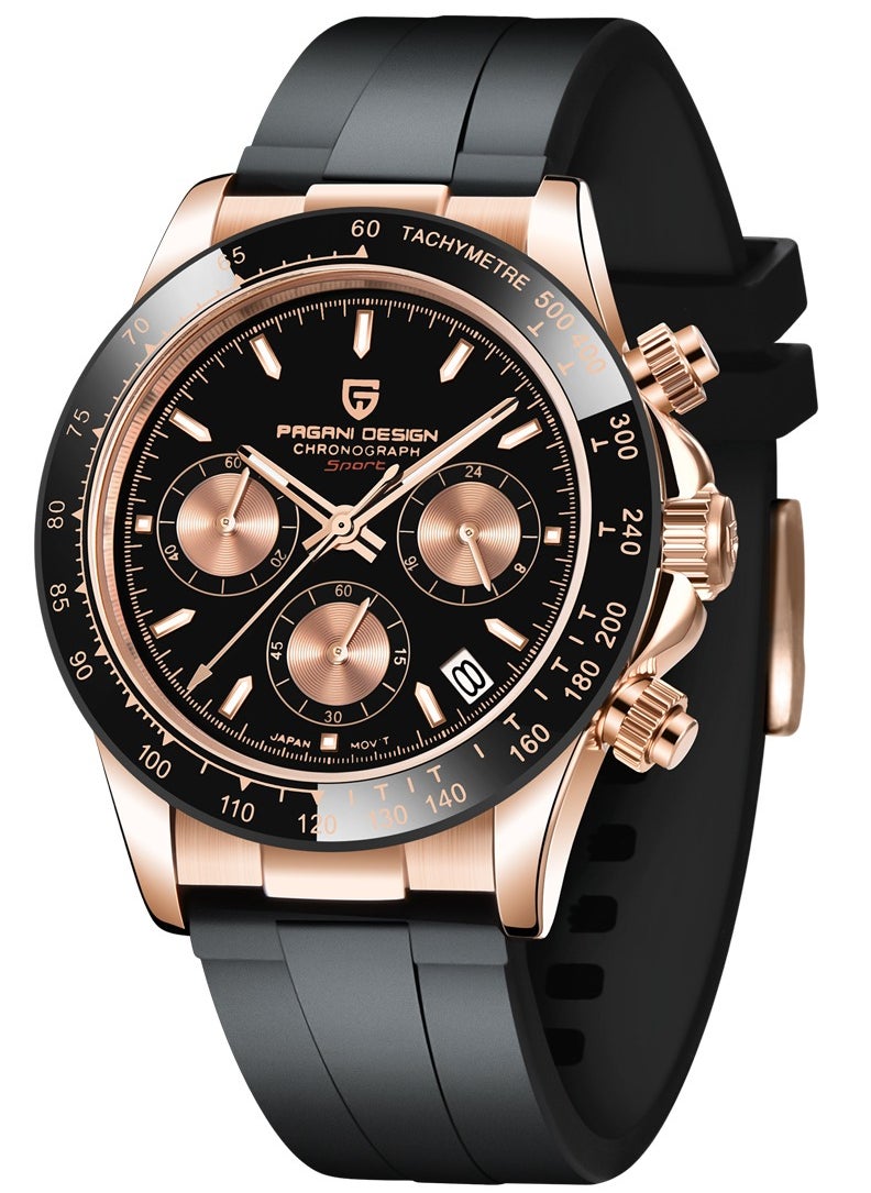 PAGANI DESIGN Men's Quartz Watches Chronograph Sports Men's Wrist Watch with VK63 Movement Silicone Watchband  - Image 1