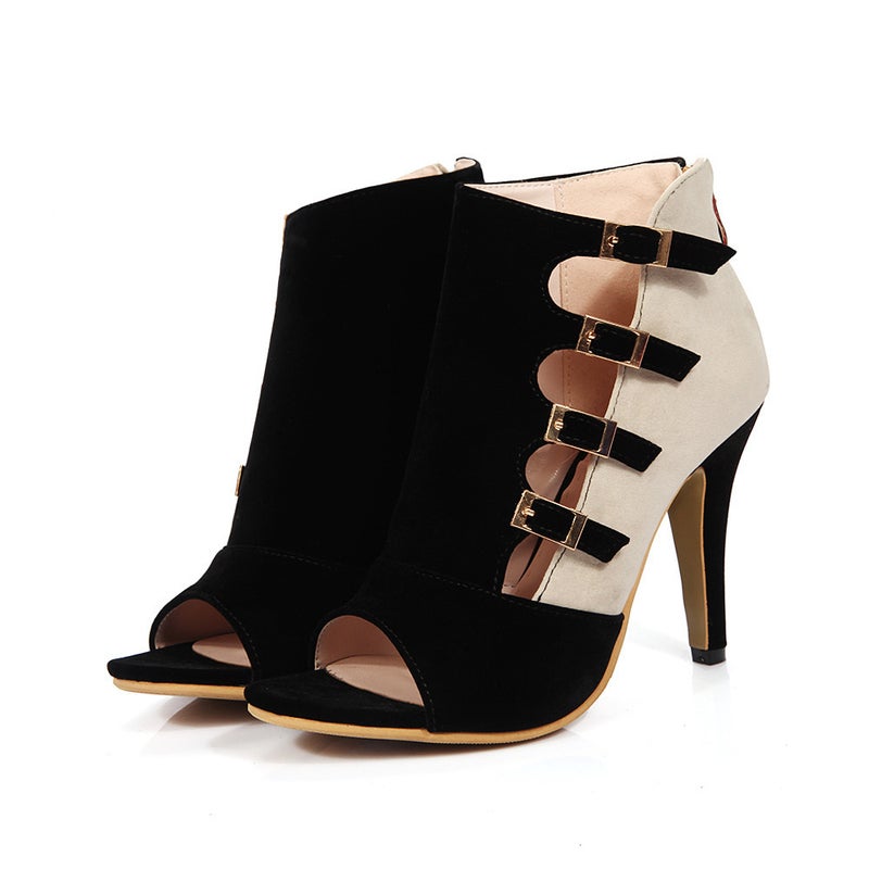 501457 Women'S High Heel Sandals Old Color Matching Belt Buckle Peep Toe Shoes Rome Sandals Long-Term Production - Image 1