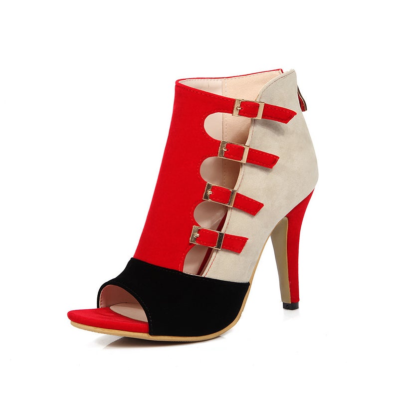 501457 Women'S High Heel Sandals Old Color Matching Belt Buckle Peep Toe Shoes Rome Sandals Long-Term Production - Image 4