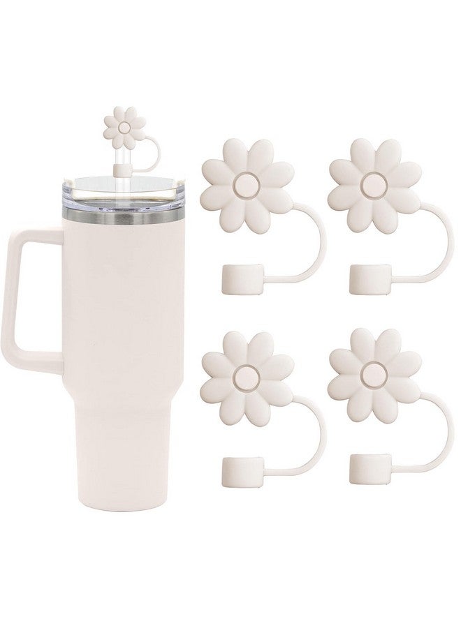 SEMATA SEMATA Flower Straw Covers Toppers for Stanley Cups 30&40 Oz Tumbler with Handle Accessories 4PCS Silicone Straw Caps Reusable Straw Tips Protectors for Stanley Cup 10mm 0.4in Straws,Off White  - Image 1