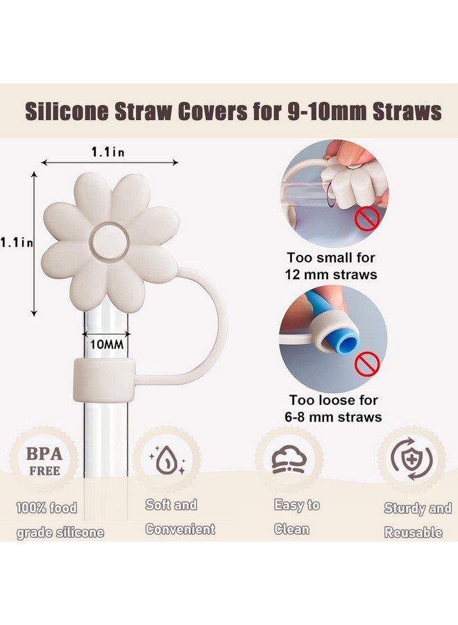SEMATA SEMATA Flower Straw Covers Toppers for Stanley Cups 30&40 Oz Tumbler with Handle Accessories 4PCS Silicone Straw Caps Reusable Straw Tips Protectors for Stanley Cup 10mm 0.4in Straws,Off White  - Image 2
