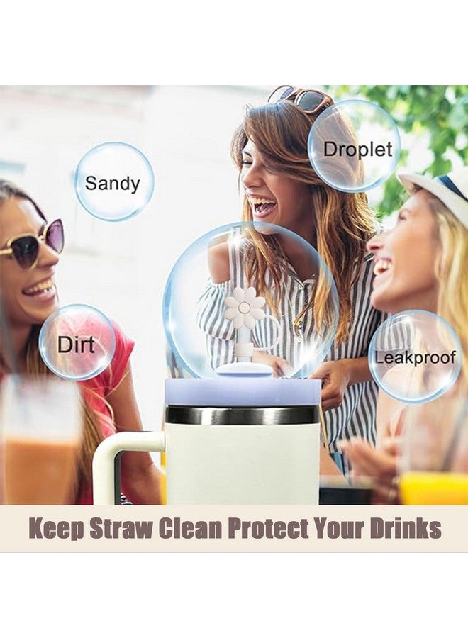 SEMATA SEMATA Flower Straw Covers Toppers for Stanley Cups 30&40 Oz Tumbler with Handle Accessories 4PCS Silicone Straw Caps Reusable Straw Tips Protectors for Stanley Cup 10mm 0.4in Straws,Off White  - Image 5