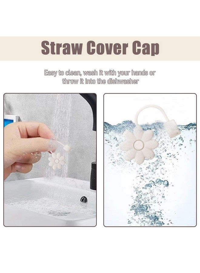 SEMATA SEMATA Flower Straw Covers Toppers for Stanley Cups 30&40 Oz Tumbler with Handle Accessories 4PCS Silicone Straw Caps Reusable Straw Tips Protectors for Stanley Cup 10mm 0.4in Straws,Off White  - Image 3