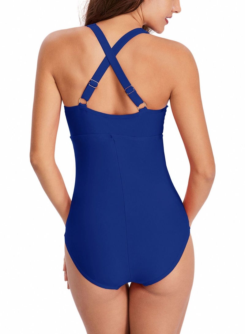 Loquat Solid Color Plunge Swimsuit Blue - Image 2