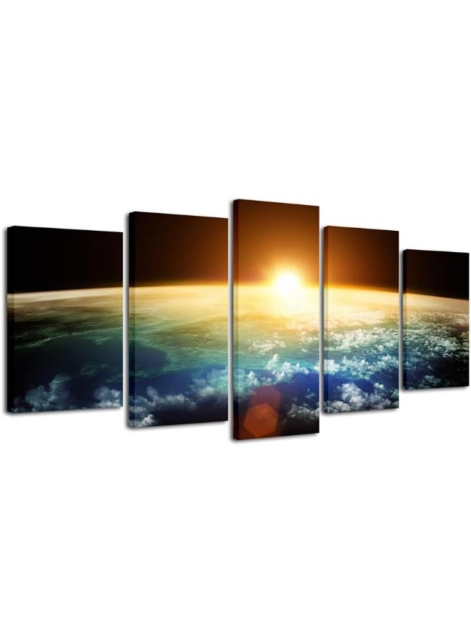 Pyradecor The Earth 5 Panels Modern Seascape Artwork Giclee Canvas Prints - Image 1