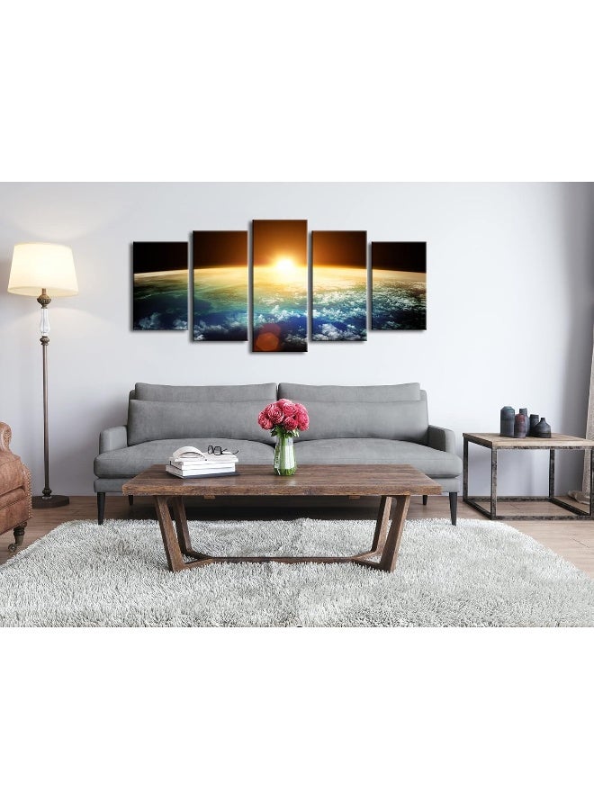 Pyradecor The Earth 5 Panels Modern Seascape Artwork Giclee Canvas Prints - Image 2
