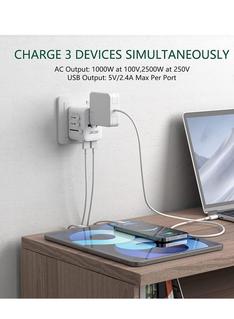 Lencent Universal Travel Adaptor Plug with 2 USB Ports, LENCENT International Power Adapter with UK/USA/EU/AUS Plug, Mini & Compact, All-in-One Worldwide Travel Charger for Over 200 Countries, White - Image 2