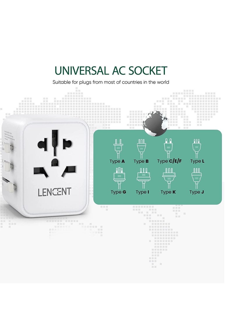 Lencent Universal Travel Adaptor Plug with 2 USB Ports, LENCENT International Power Adapter with UK/USA/EU/AUS Plug, Mini & Compact, All-in-One Worldwide Travel Charger for Over 200 Countries, White - Image 4