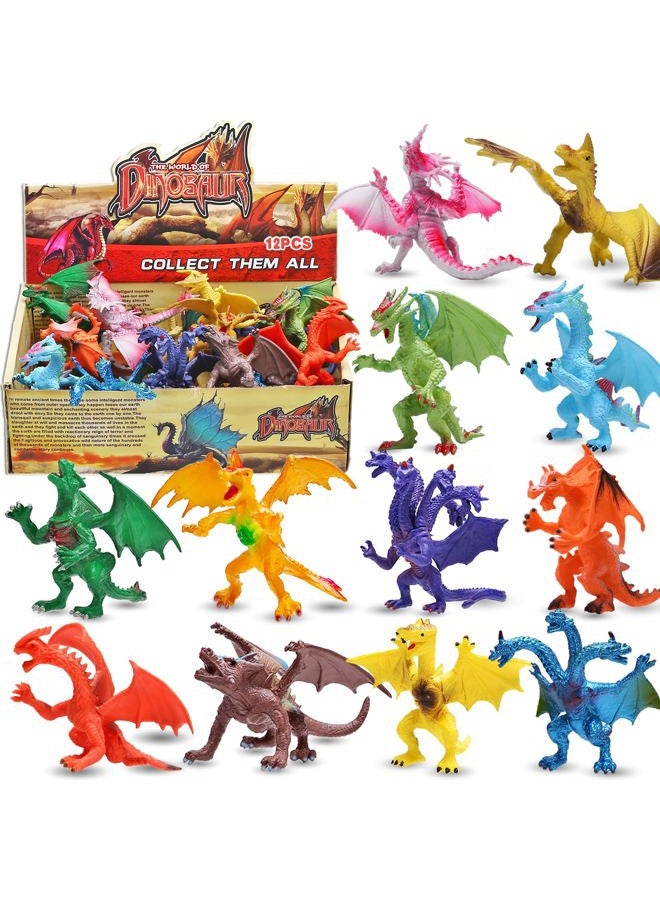 ValeforToy Dragon Toys,12 Piece Assorted Realistic Looking Dragon Figure,4 Inch Mini Dragons Sets with Gift Box, Non-Toxic Safety Materials ABS Vinyl Plastic Dragon,Party Favors Toy for Boys Kids - Image 1
