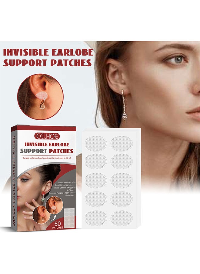 EELHOE - Clear Earring Support Patches, Earring Backs For Droopy Ears, Ear Care Products For Torn Or Stretched Ear Lobes, 50 Patches - Image 1