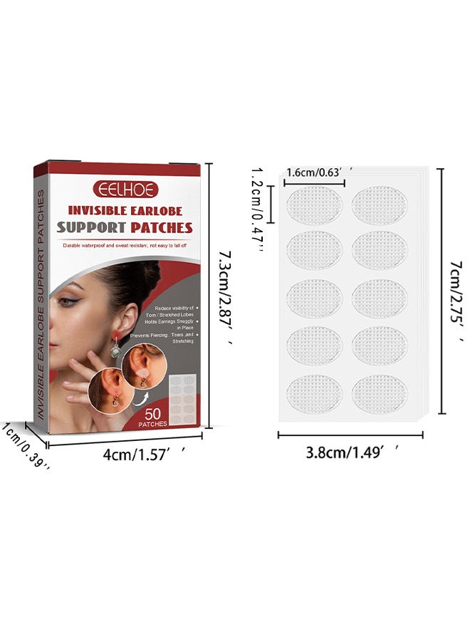 EELHOE - Clear Earring Support Patches, Earring Backs For Droopy Ears, Ear Care Products For Torn Or Stretched Ear Lobes, 50 Patches - Image 1
