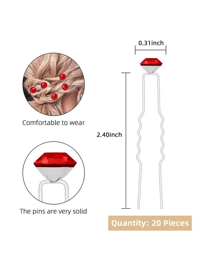 QIUTIMIY 20 Pack (Red) Rhinestone Hair Pins Crystal Hair Clips For Bridal Wedding Women Hair Jewelry Accessories With Clear Container - Image 2