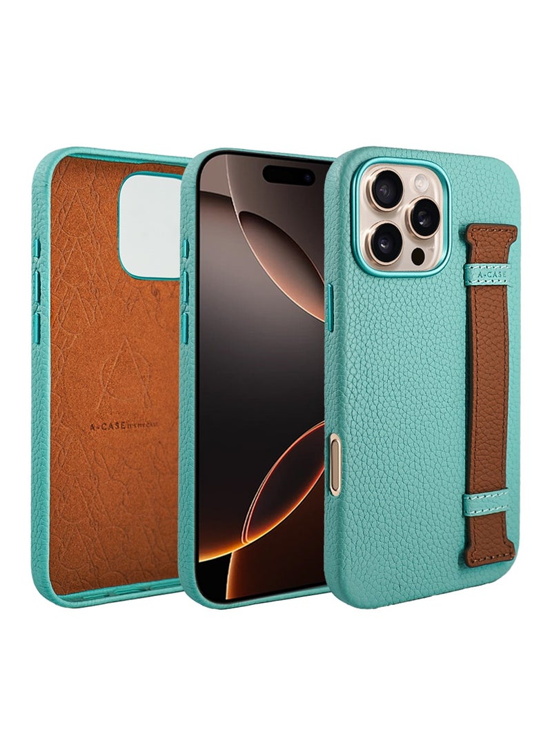 A-CASE - A-Case itsmycase Series Amur Pro Made of 100% Genuine Leather in addition to The Strap Used As Stand Compatible with iPhone 16 Pro Max - Tiffany Brown - Image 1